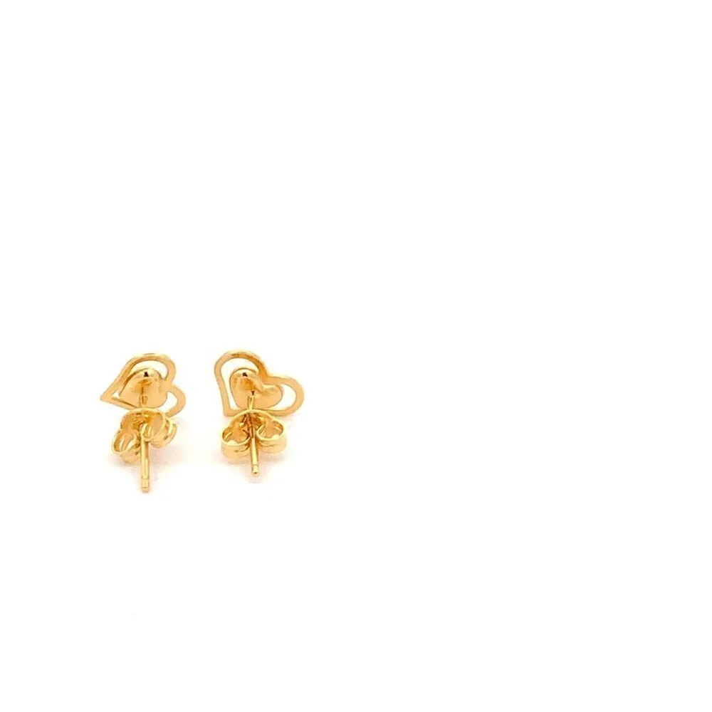 18K Yellow Gold Earrings Heart Stud 1.13grams - Picture 4 of 12